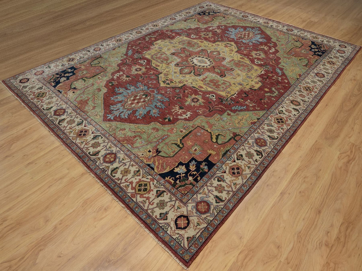 Heriz Heriz hand-knotted wool rug in Red & Ivory, 8'11" x 12'1" — SKU O091516 (view 3)