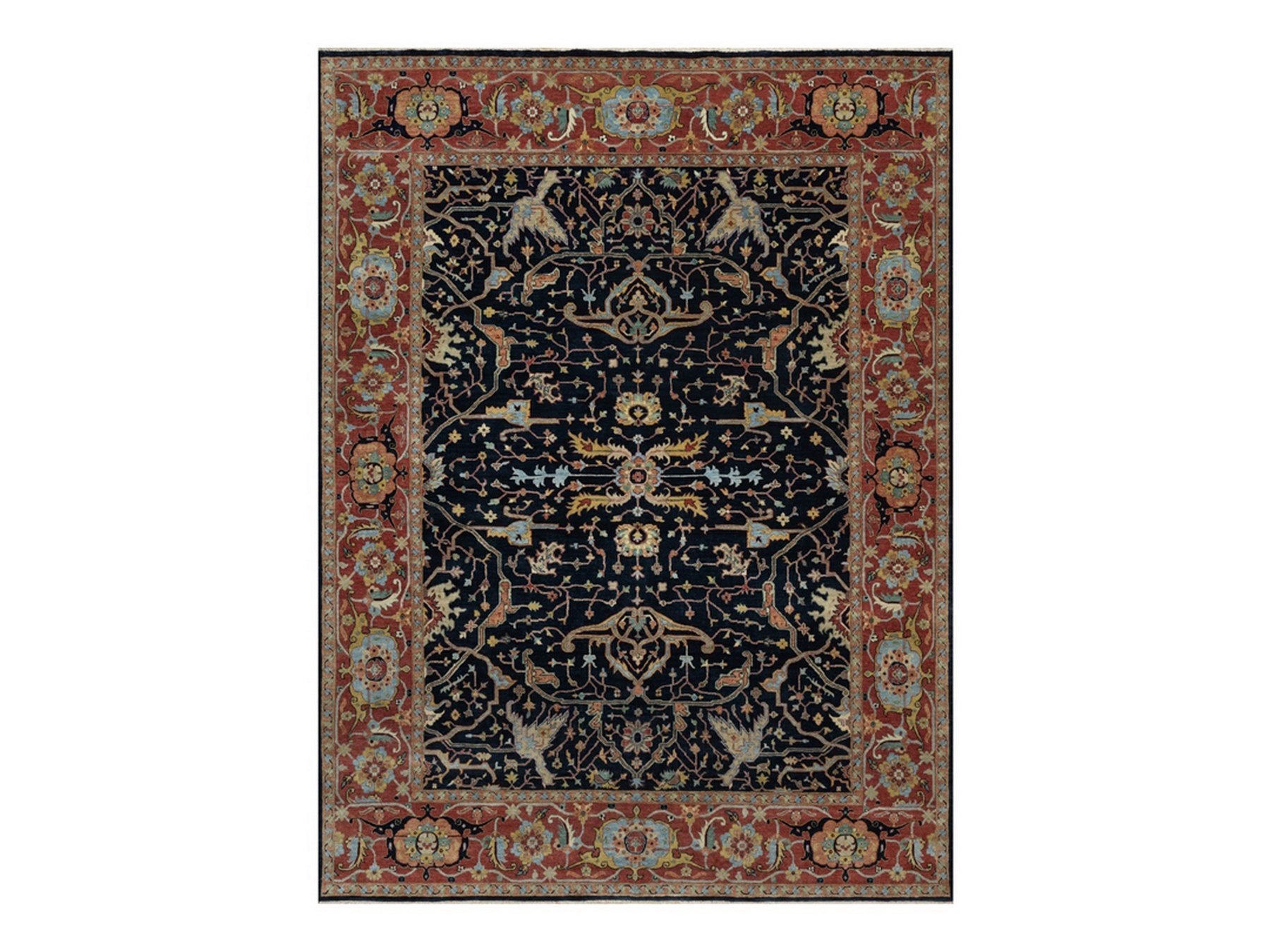 Blue 9'0" x 12'1" Heriz Hand knotted Wool Rug - Sku: O091517