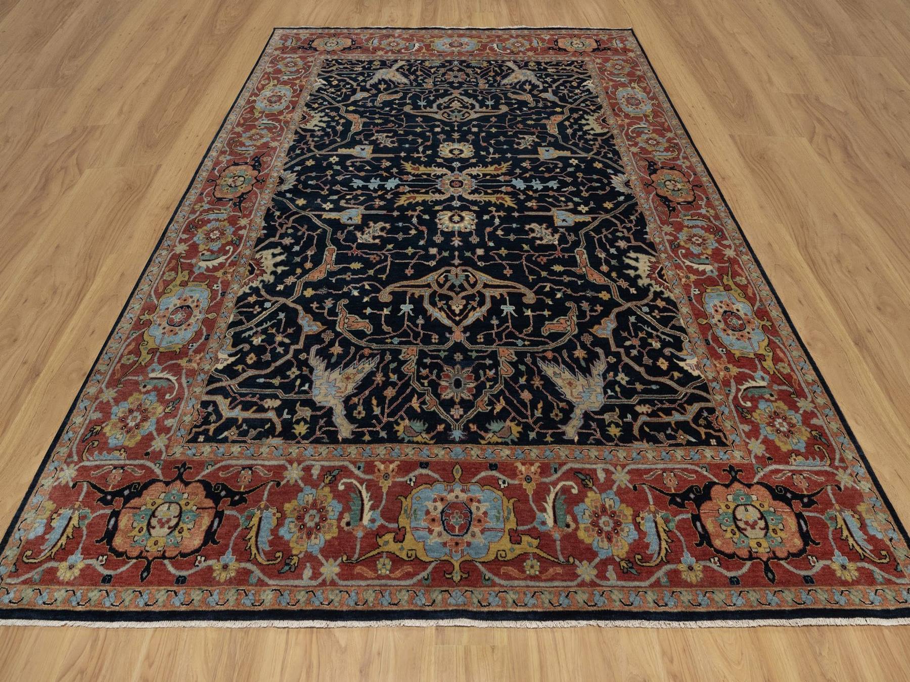 Blue 9'0" x 12'1" Heriz Hand knotted Wool Rug - Sku: O091517