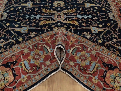 Blue 9'0" x 12'1" Heriz Hand knotted Wool Rug - Sku: O091517