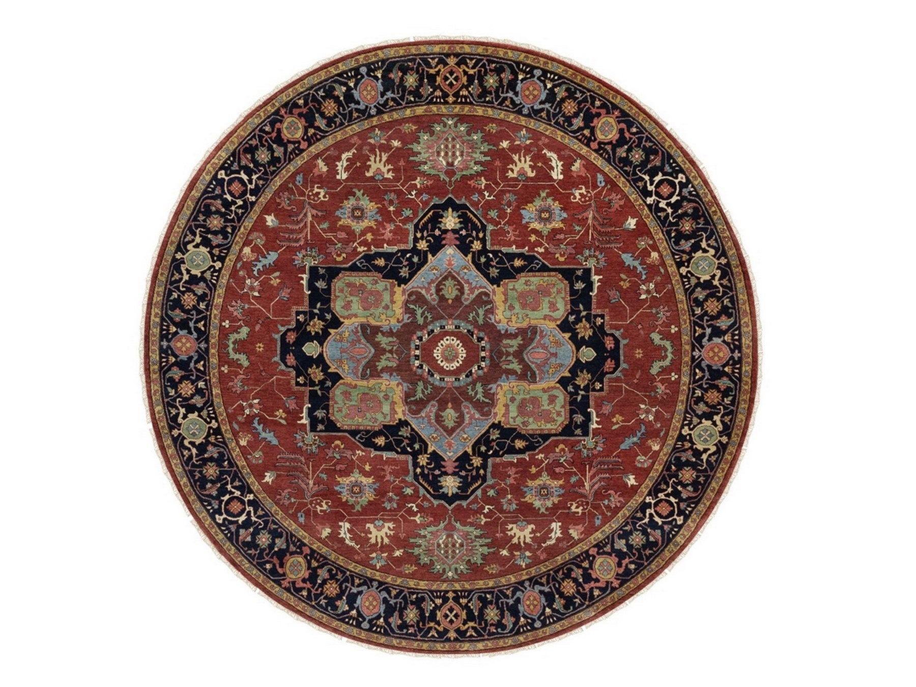 Heriz Heriz hand-knotted wool rug in Red & Midnight Blue, 10' x 10' — SKU O091518