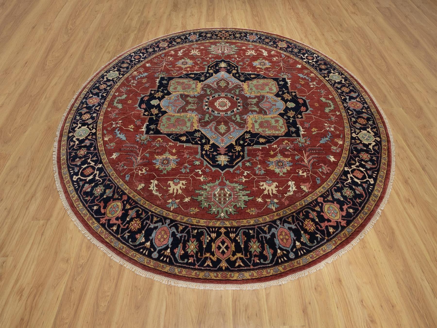 Heriz Heriz hand-knotted wool rug in Red & Midnight Blue, 10' x 10' — SKU O091518 (view 2)