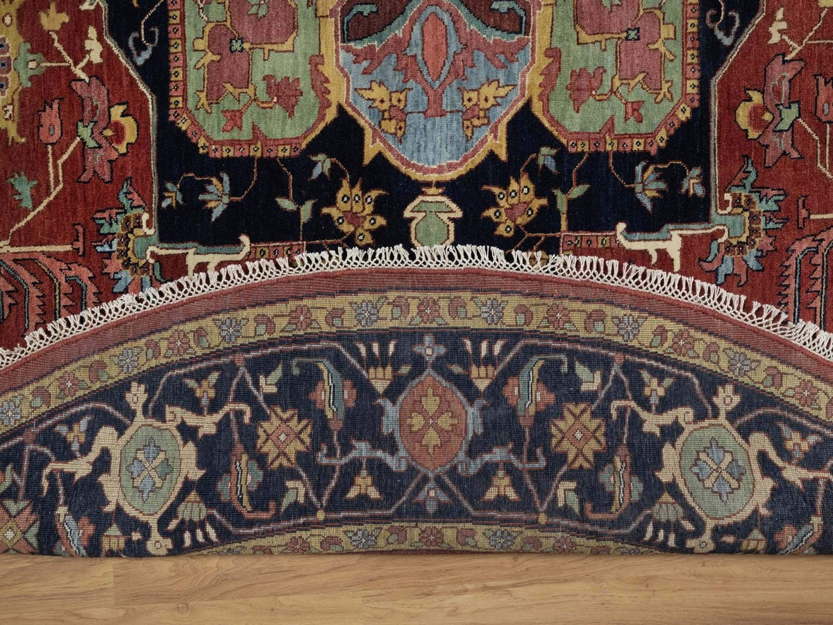 Heriz Heriz hand-knotted wool rug in Red & Midnight Blue, 10' x 10' — SKU O091518 (view 4)
