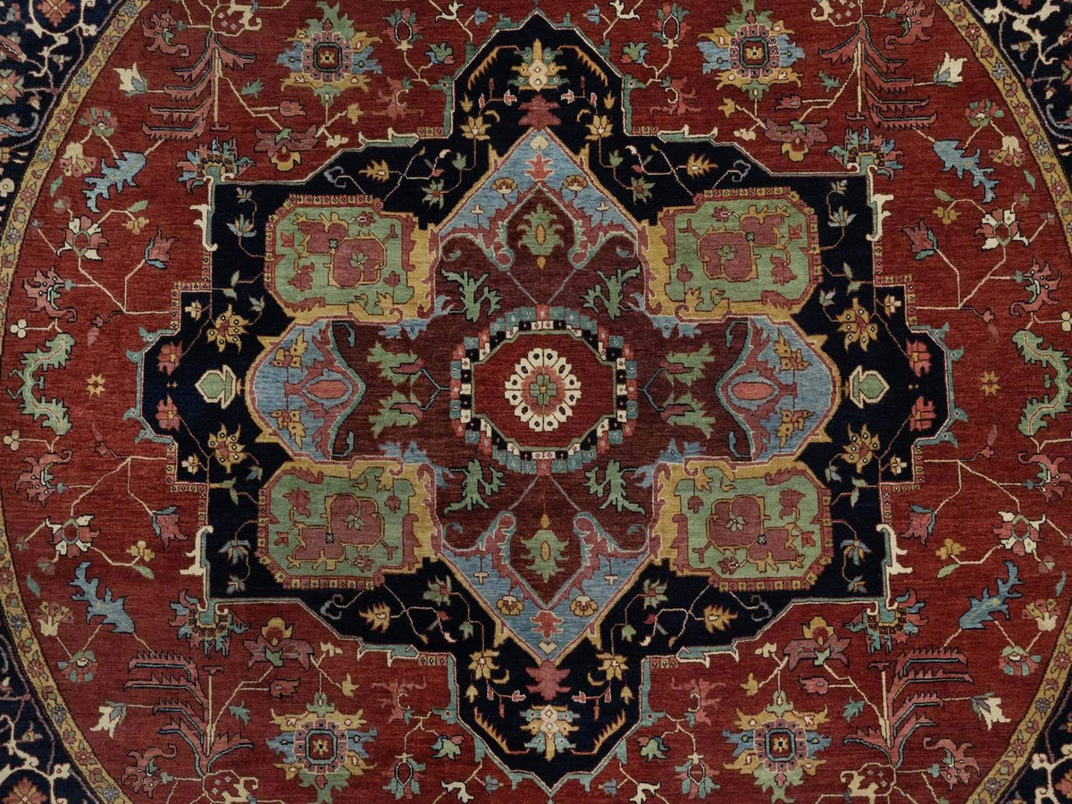 Heriz Heriz hand-knotted wool rug in Red & Midnight Blue, 10' x 10' — SKU O091518 (view 8)