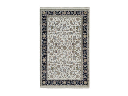 Nain Fine Oriental hand-knotted wool/silk rug in Ivory & Midnight Blue, 5'9" x 9'2" — SKU O091525