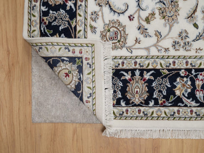 Nain Fine Oriental hand-knotted wool/silk rug in Ivory & Midnight Blue, 5'9" x 9'2" — SKU O091525 (view 4)