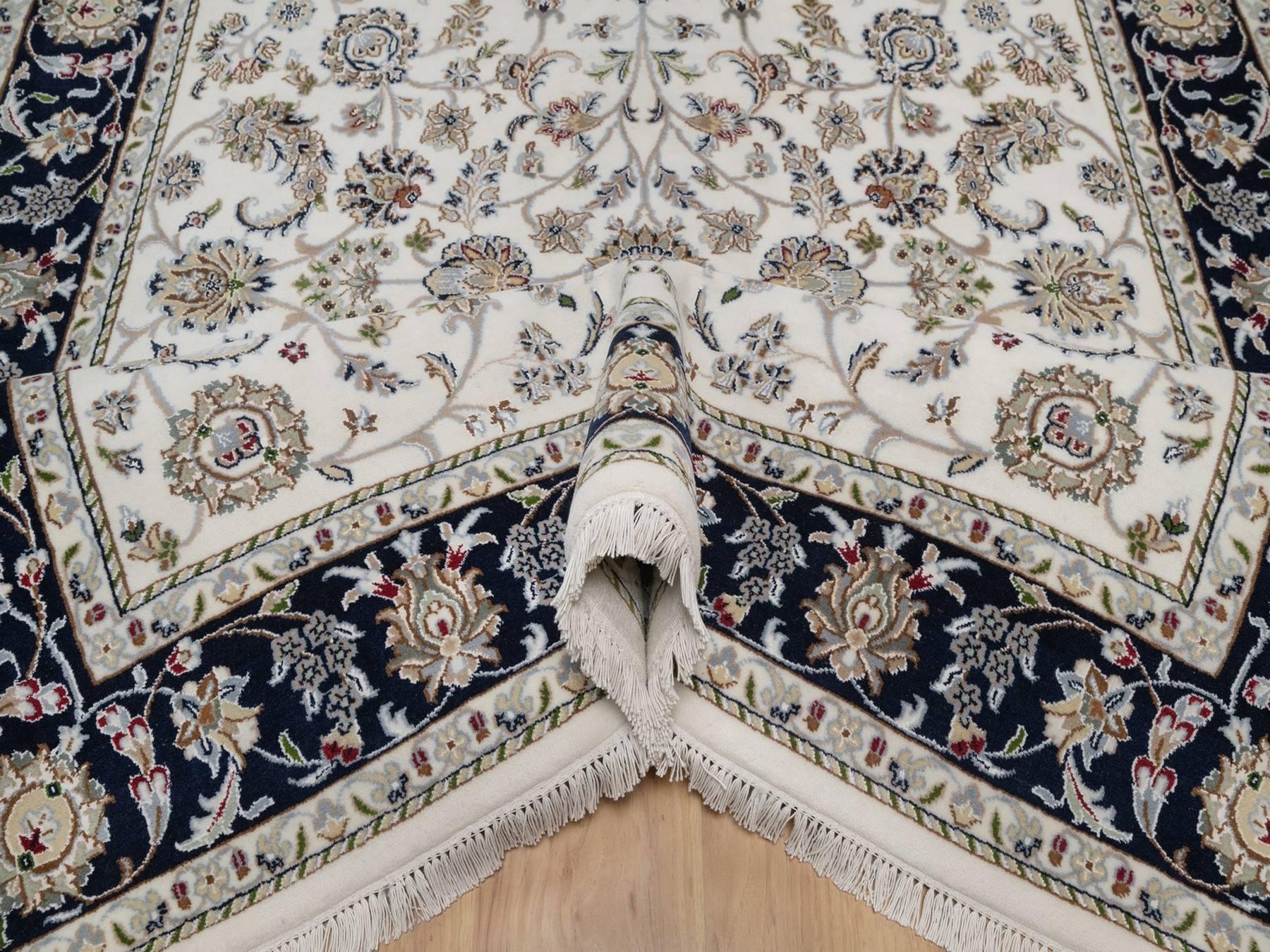 Nain Fine Oriental hand-knotted wool/silk rug in Ivory & Midnight Blue, 5'9" x 9'2" — SKU O091525 (view 5)