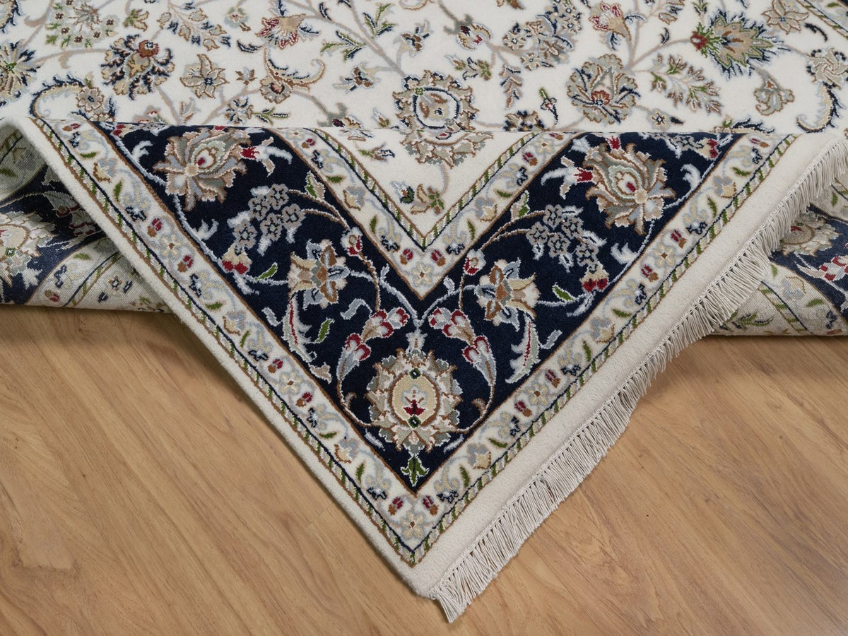 Nain Fine Oriental hand-knotted wool/silk rug in Ivory & Midnight Blue, 5'9" x 9'2" — SKU O091525 (view 6)