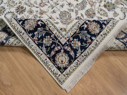Nain Fine Oriental hand-knotted wool/silk rug in Ivory & Midnight Blue, 5'9" x 9'2" — SKU O091525 (view 6)