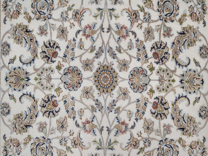 Nain Fine Oriental hand-knotted wool/silk rug in Ivory & Midnight Blue, 5'9" x 9'2" — SKU O091525 (view 8)