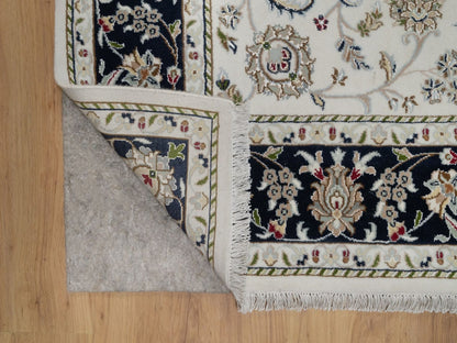 Nain Fine Oriental hand-knotted wool/silk rug in Ivory & Midnight Blue, 6'2" x 9' — SKU O091526 (view 4)