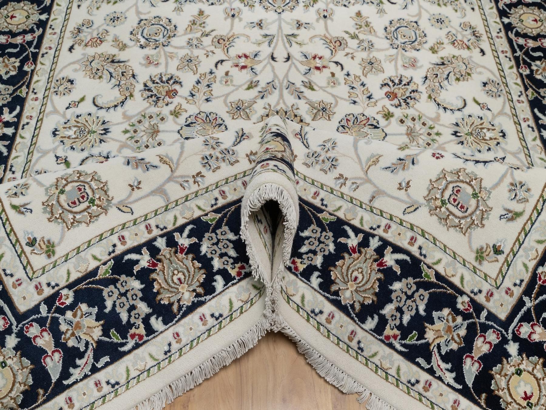 Nain Fine Oriental hand-knotted wool/silk rug in Ivory & Midnight Blue, 6'2" x 9' — SKU O091526 (view 5)