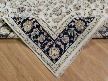 Nain Fine Oriental hand-knotted wool/silk rug in Ivory & Midnight Blue, 6'2" x 9' — SKU O091526 (view 6)