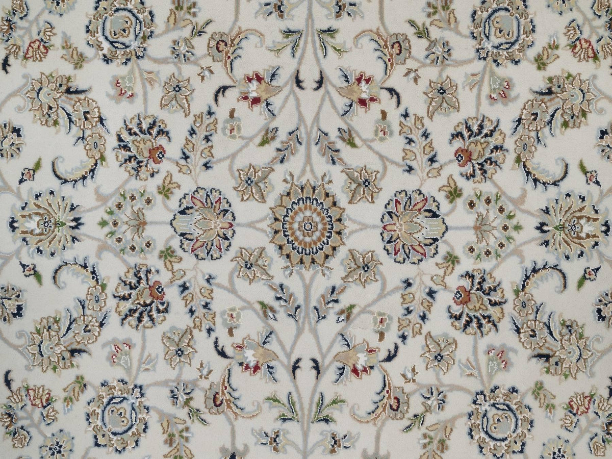 Nain Fine Oriental hand-knotted wool/silk rug in Ivory & Midnight Blue, 6'2" x 9' — SKU O091526 (view 8)