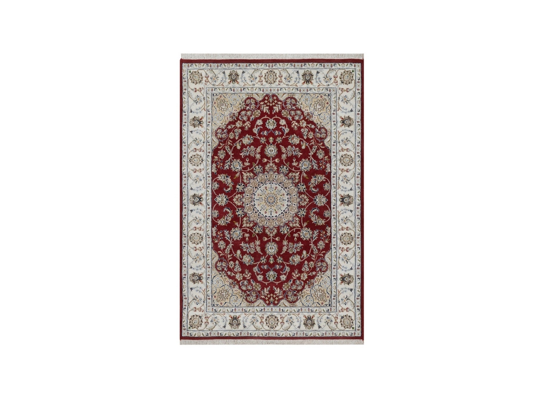 Nain Fine Oriental hand-knotted wool/silk rug in Red & Ivory, 3'11" x 6'1" — SKU O091530