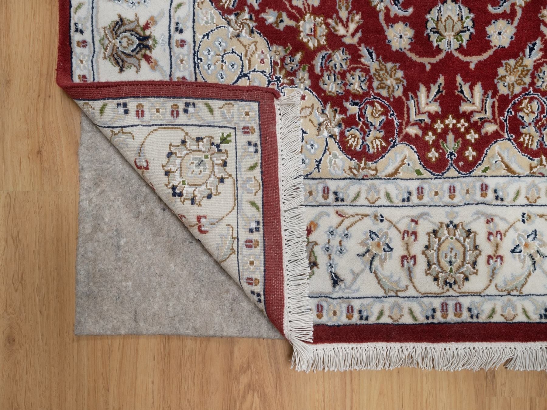 Nain Fine Oriental hand-knotted wool/silk rug in Red & Ivory, 3'11" x 6'1" — SKU O091530 (view 3)