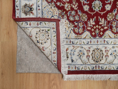 Nain Fine Oriental hand-knotted wool/silk rug in Red & Ivory, 3'11" x 6'1" — SKU O091530 (view 3)