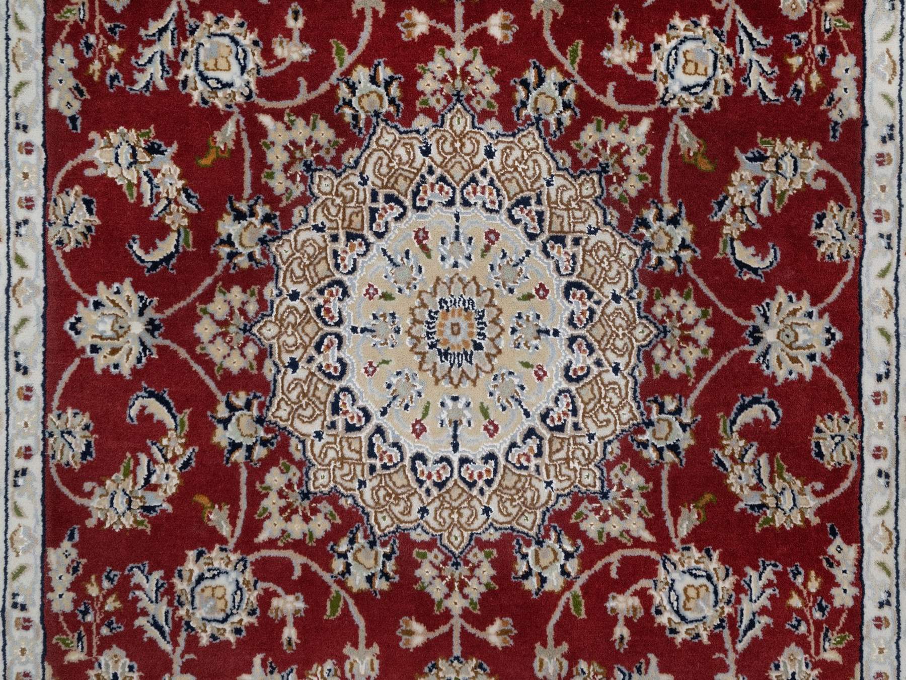 Nain Fine Oriental hand-knotted wool/silk rug in Red & Ivory, 3'11" x 6'1" — SKU O091530 (view 5)