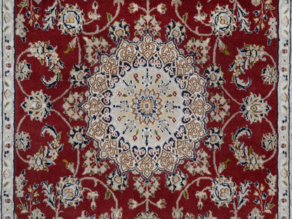 Nain Fine Oriental hand-knotted wool/silk rug in Red & Ivory, 3'11" x 6'1" — SKU O091530 (view 5)
