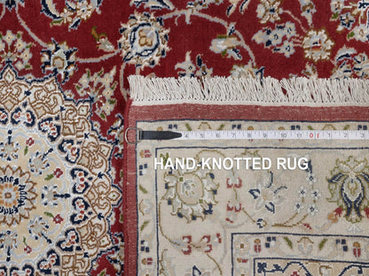 Nain Fine Oriental hand-knotted wool/silk rug in Red & Ivory, 3'11" x 6'1" — SKU O091530 (view 8)