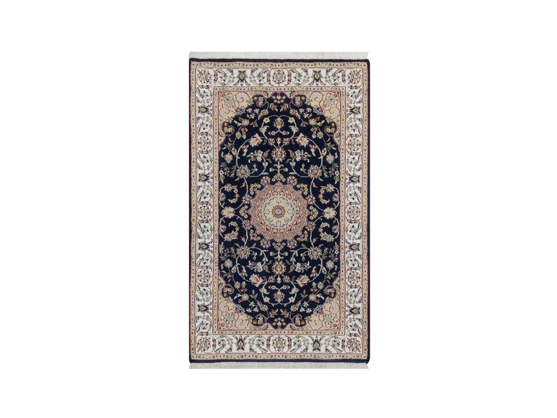 Blue 2'8" x 4'2" Fine Oriental Hand knotted Wool/Silk Rug - Sku: O091533