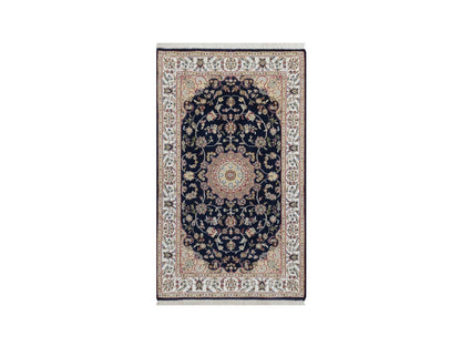 Blue 2'8" x 4'2" Fine Oriental Hand knotted Wool/Silk Rug - Sku: O091533