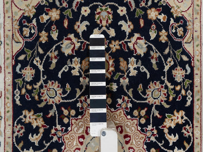 Blue 2'8" x 4'2" Fine Oriental Hand knotted Wool/Silk Rug - Sku: O091533
