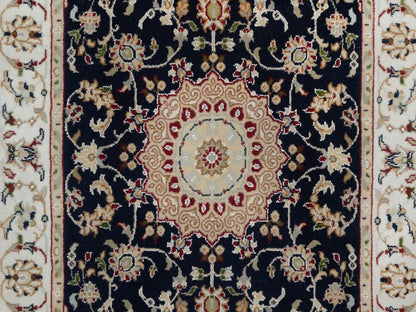 Blue 2'8" x 4'2" Fine Oriental Hand knotted Wool/Silk Rug - Sku: O091533