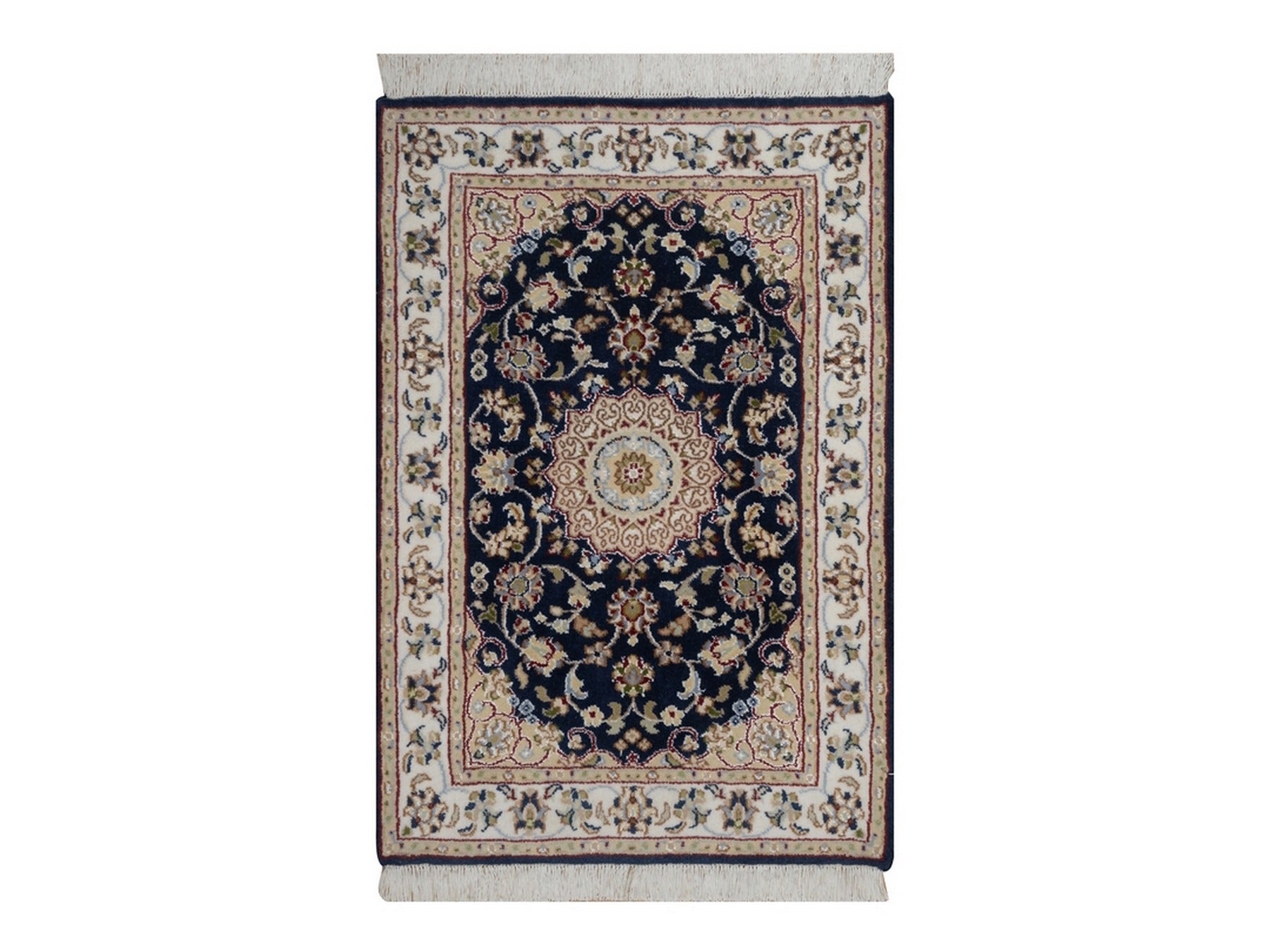 Blue 2'1" x 3'2" Fine Oriental Hand knotted Wool/Silk Rug - Sku: O091543