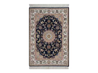 Blue 2'1" x 3'2" Fine Oriental Hand knotted Wool/Silk Rug - Sku: O091543