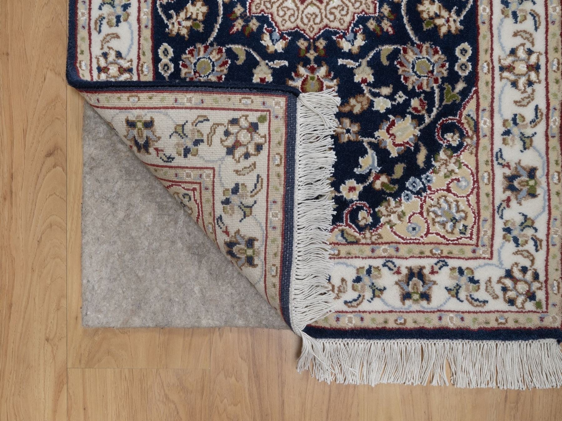 Nain Fine Oriental hand-knotted wool/silk rug in Blue & Ivory, 2'1" x 3'2" — SKU O091543 (view 3)