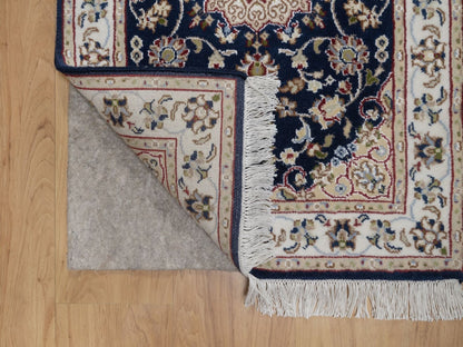 Nain Fine Oriental hand-knotted wool/silk rug in Blue & Ivory, 2'1" x 3'2" — SKU O091543 (view 3)