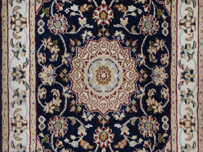 Blue 2'1" x 3'2" Fine Oriental Hand knotted Wool/Silk Rug - Sku: O091543