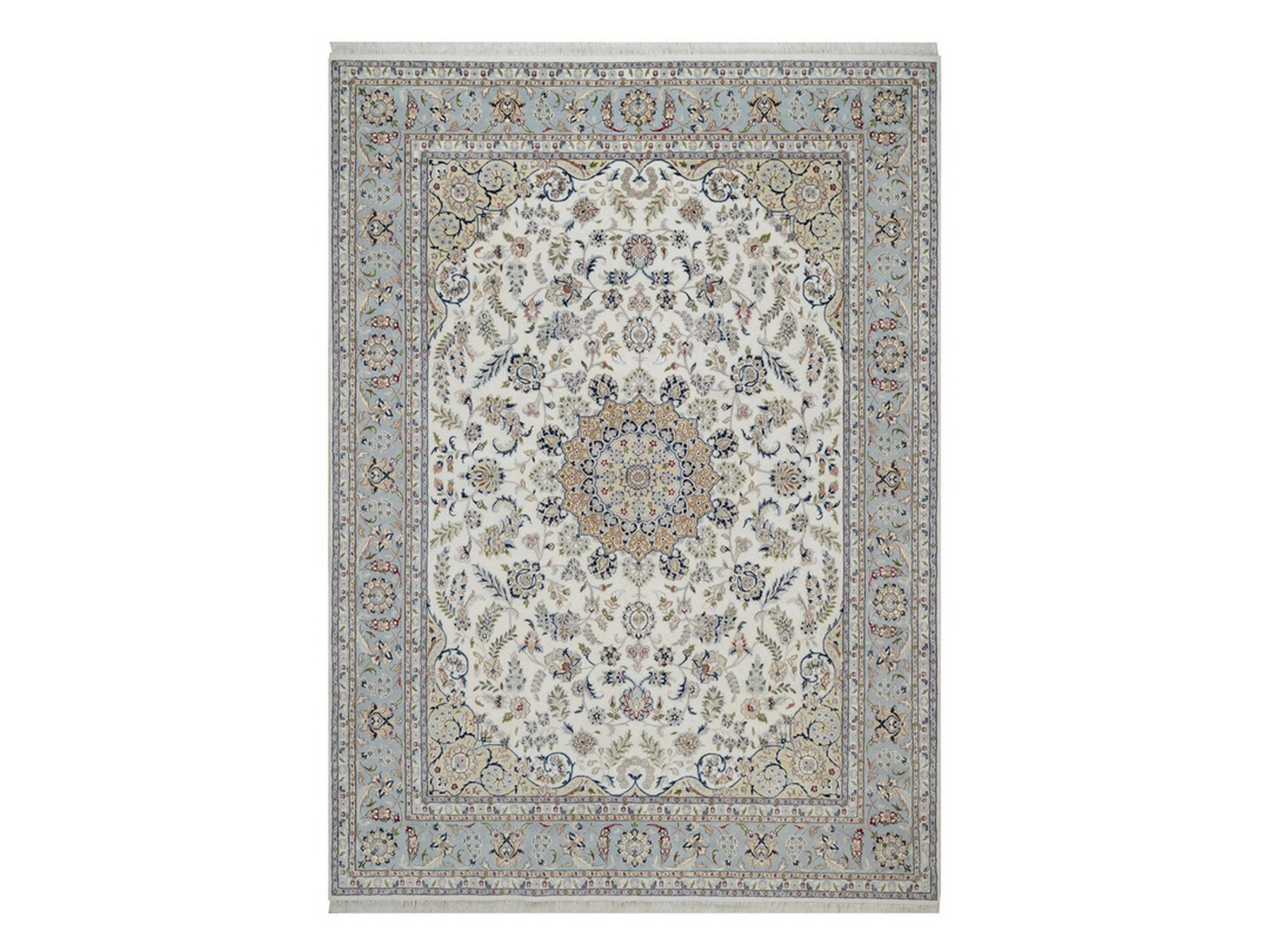 Nain Fine Oriental hand-knotted wool/silk rug in Ivory & Light Blue, 8'7" x 11'11" — SKU O091547