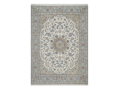 Nain Fine Oriental hand-knotted wool/silk rug in Ivory & Light Blue, 8'7" x 11'11" — SKU O091547