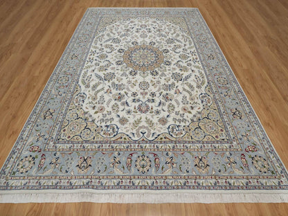 Nain Fine Oriental hand-knotted wool/silk rug in Ivory & Light Blue, 8'7" x 11'11" — SKU O091547 (view 2)