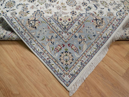 Nain Fine Oriental hand-knotted wool/silk rug in Ivory & Light Blue, 8'7" x 11'11" — SKU O091547 (view 6)