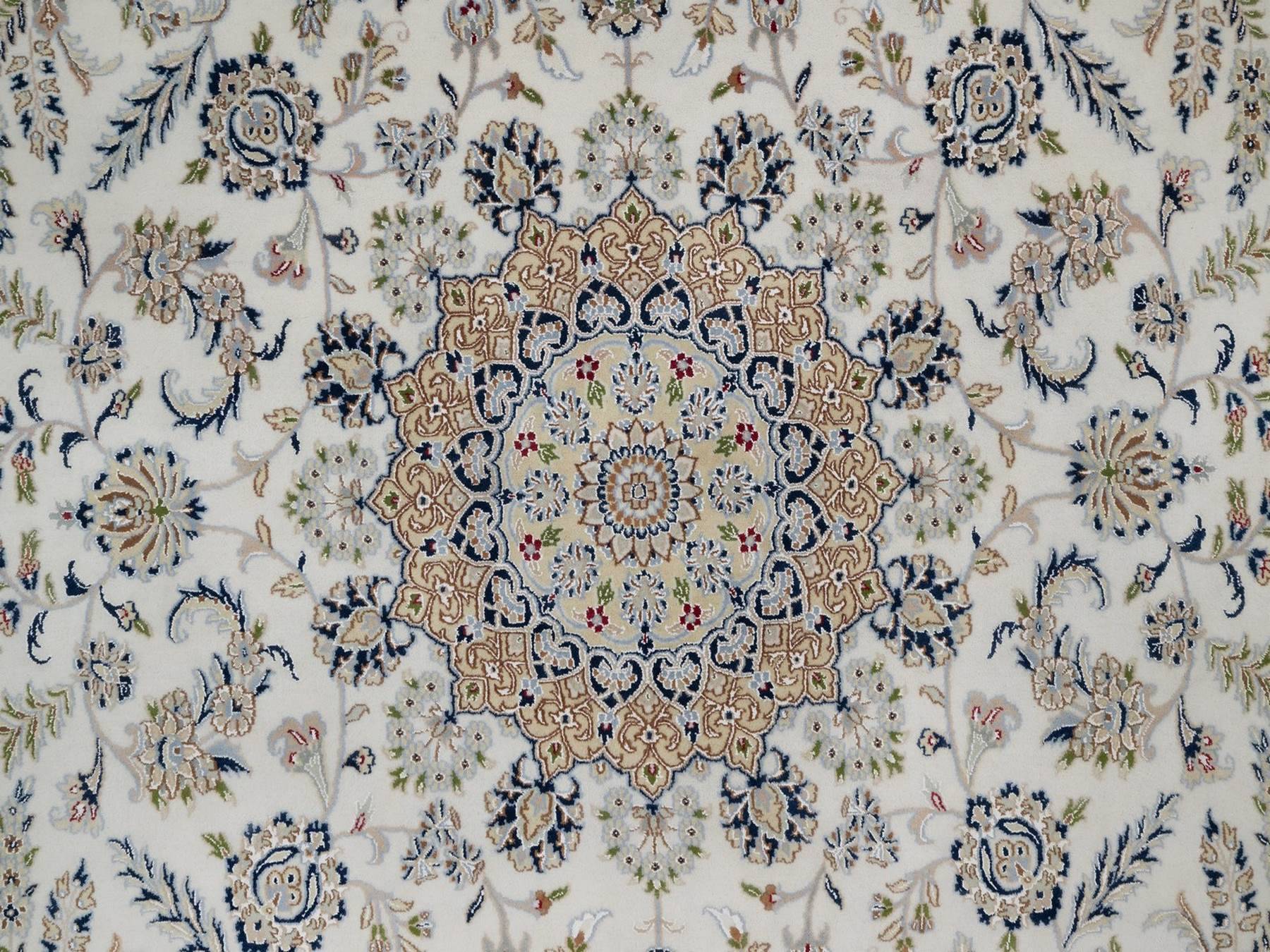 Nain Fine Oriental hand-knotted wool/silk rug in Ivory & Light Blue, 8'7" x 11'11" — SKU O091547 (view 8)