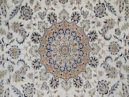 Nain Fine Oriental hand-knotted wool/silk rug in Ivory & Light Blue, 8'7" x 11'11" — SKU O091547 (view 8)