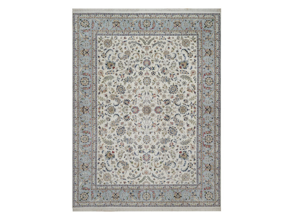 Nain Fine Oriental hand-knotted wool/silk rug in Ivory & Light Blue, 9'1" x 12' — SKU O091549