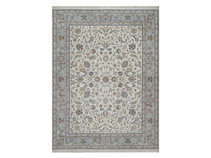 Nain Fine Oriental hand-knotted wool/silk rug in Ivory & Light Blue, 9'1" x 12' — SKU O091549