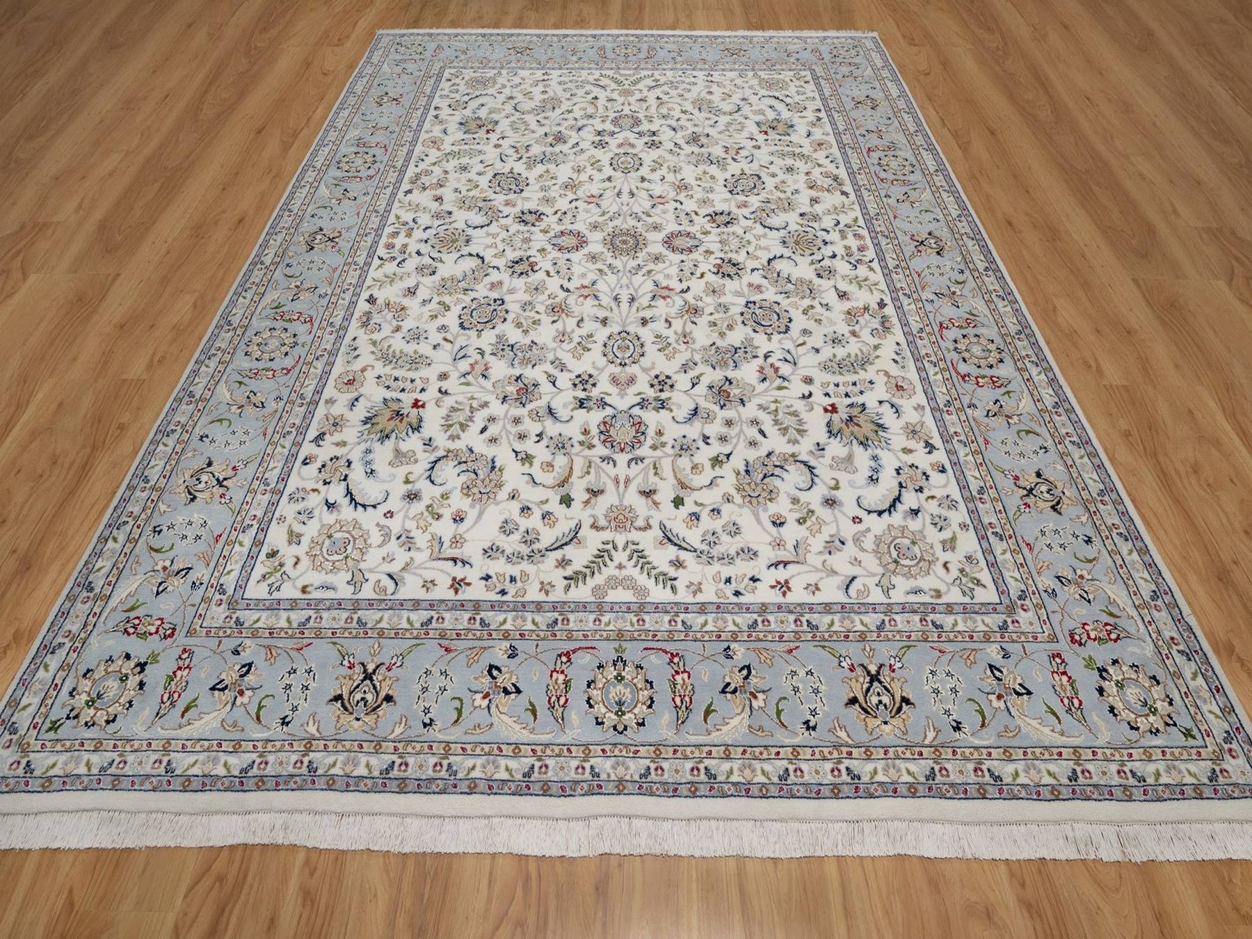 Nain Fine Oriental hand-knotted wool/silk rug in Ivory & Light Blue, 9'1" x 12' — SKU O091549 (view 2)