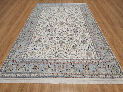 Nain Fine Oriental hand-knotted wool/silk rug in Ivory & Light Blue, 9'1" x 12' — SKU O091549 (view 2)