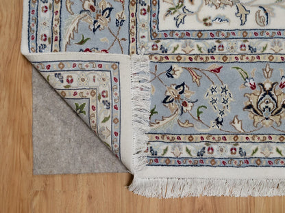 Nain Fine Oriental hand-knotted wool/silk rug in Ivory & Light Blue, 9'1" x 12' — SKU O091549 (view 4)