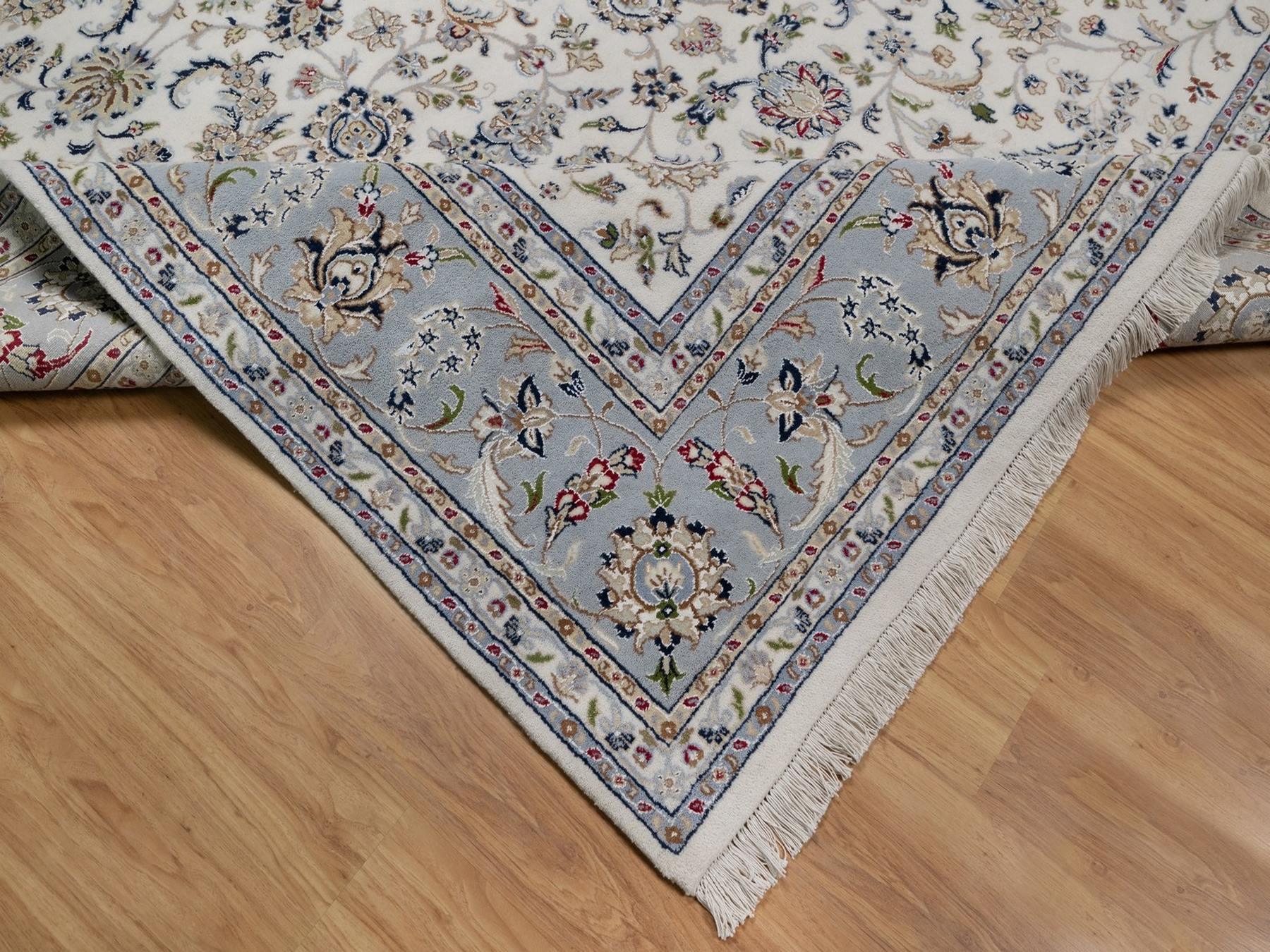 Nain Fine Oriental hand-knotted wool/silk rug in Ivory & Light Blue, 9'1" x 12' — SKU O091549 (view 6)