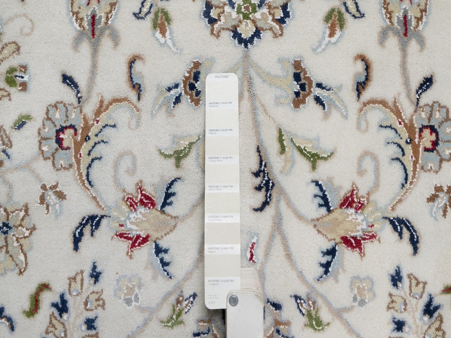 Nain Fine Oriental hand-knotted wool/silk rug in Ivory & Light Blue, 9'1" x 12' — SKU O091549 (view 7)