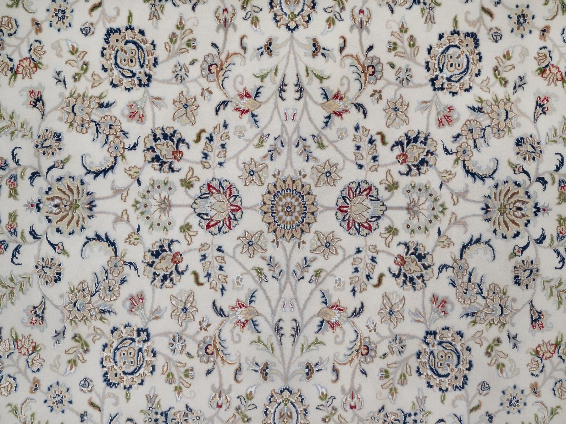 Nain Fine Oriental hand-knotted wool/silk rug in Ivory & Light Blue, 9'1" x 12' — SKU O091549 (view 8)