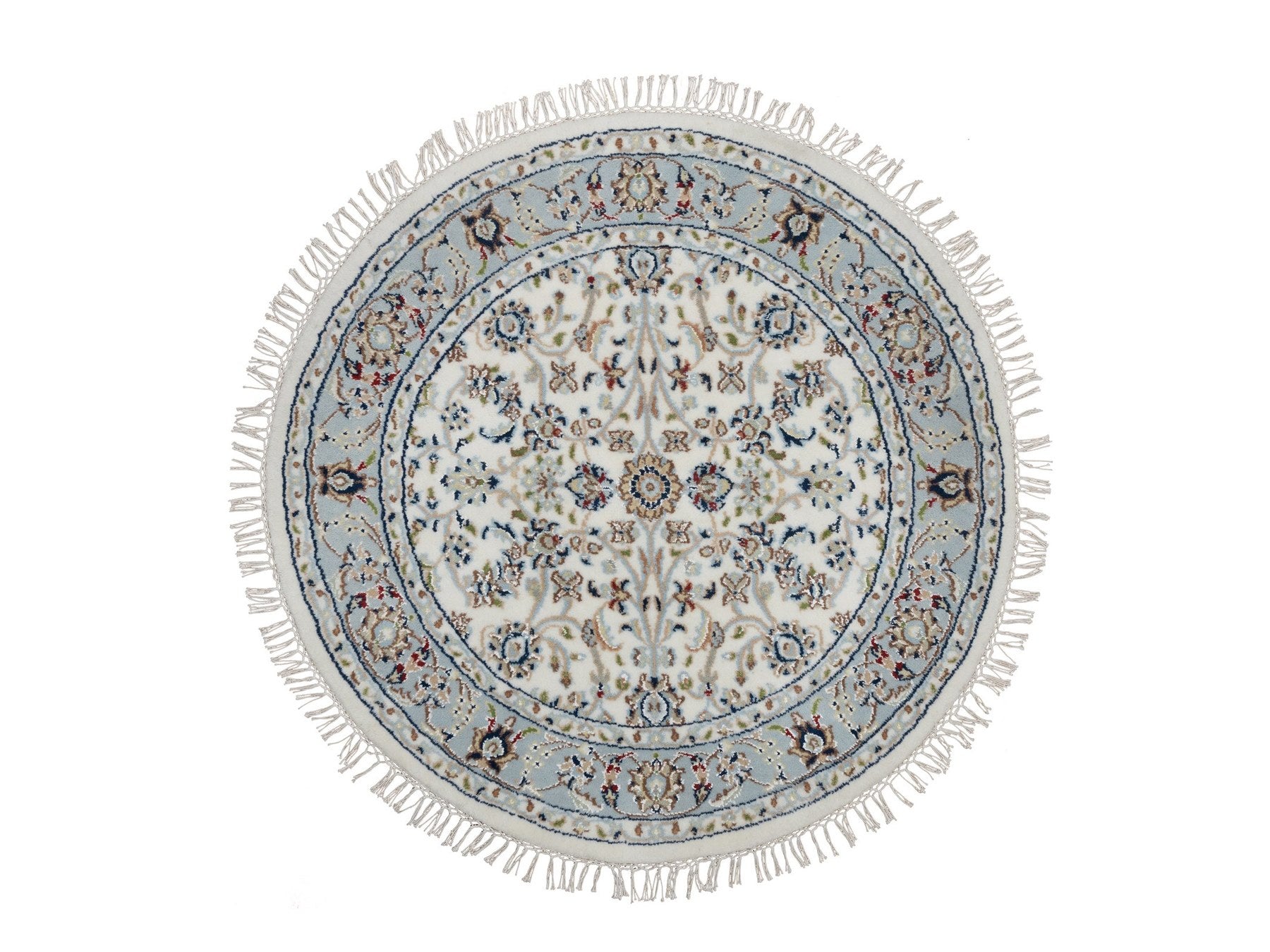 Nain Fine Oriental hand-knotted wool/silk rug in Ivory & Light Blue, 3'1" x 3'1" — SKU O091554