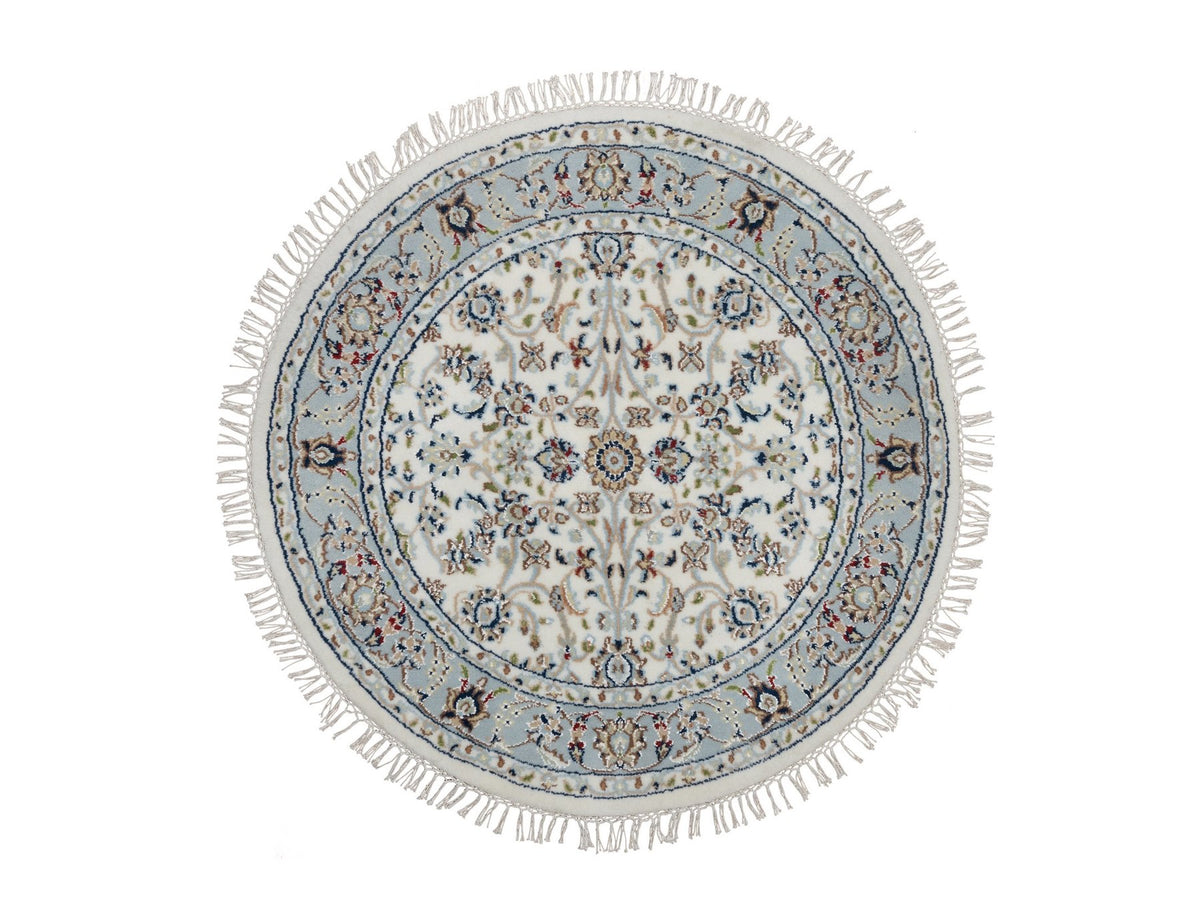Nain Fine Oriental hand-knotted wool/silk rug in Ivory & Light Blue, 3'1" x 3'1" — SKU O091554