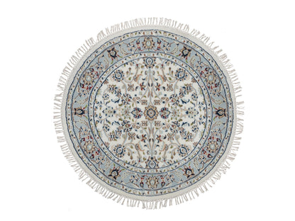 Nain Fine Oriental hand-knotted wool/silk rug in Ivory & Light Blue, 3'1" x 3'1" — SKU O091554